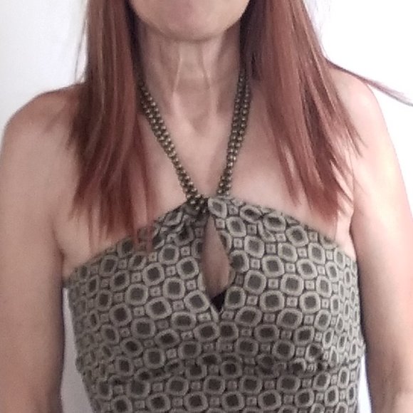 Michael Kors Halter Dress Size 6, Bronze/Green pattern. - Picture 2 of 3